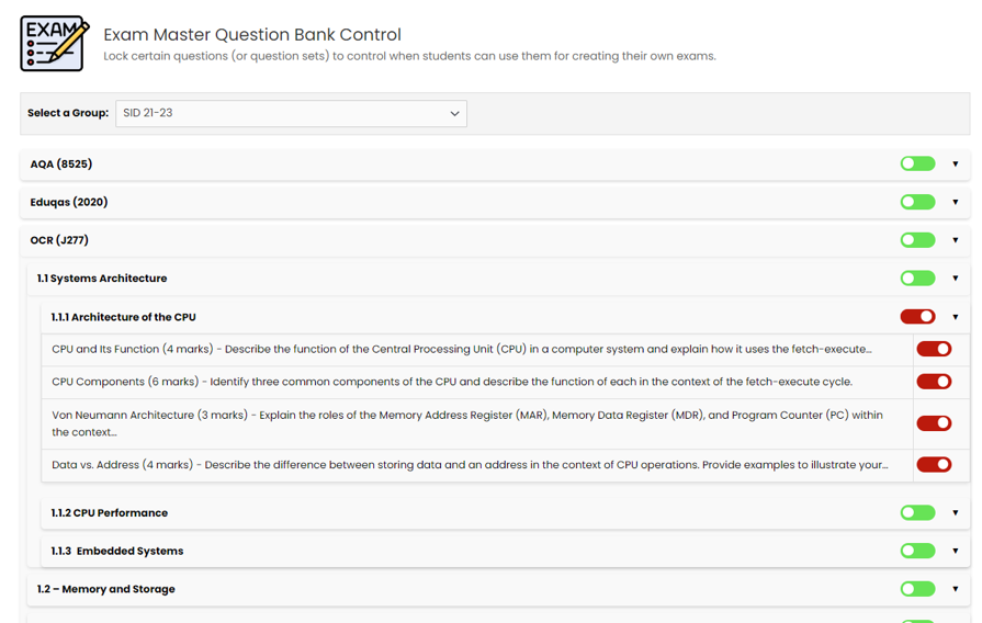 Exam Master Controls